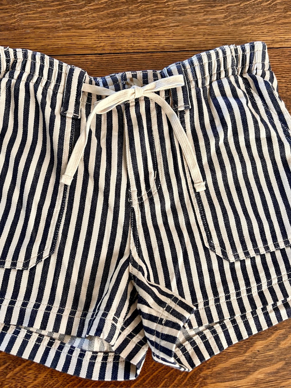 BKE Striped Navy and Cream Elastic Waist Shorts